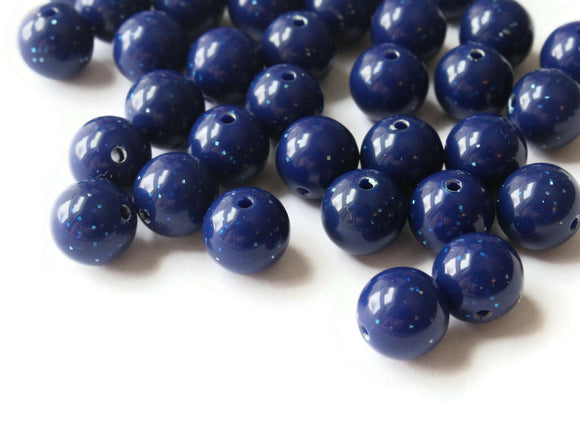 40 10mm Round Blue Beads with Glitter Vintage Lucite Beads Ball Beads New Old Stock Beads Crafting Supplies Beads to string