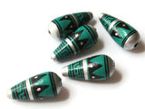 5 28mm Vintage Painted Clay Beads Teal Silver and Black Patterned Teardrop Beads Peruvian Clay Beads Jewelry Making Beading Supplies