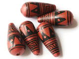 5 28mm Vintage Painted Clay Beads Brown Copper and Black Patterned Teardrop Beads Peruvian Clay Beads Jewelry Making Beading Supplies