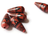 5 28mm Vintage Painted Clay Beads Brown Copper and Black Patterned Teardrop Beads Peruvian Clay Beads Jewelry Making Beading Supplies