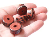 5 17mm Vintage Painted Clay Beads Brown Copper and Black Patterned Disc Beads Peruvian Clay Beads to String Jewelry Making Beading Supplies