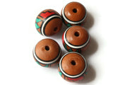 5 15mm Vintage Painted Clay Beads Brown and Multicolor Beads Rondelle Beads Peruvian Clay Beads to String Jewelry Making Beading Supplies