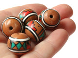 5 15mm Vintage Painted Clay Beads Brown and Multicolor Beads Rondelle Beads Peruvian Clay Beads to String Jewelry Making Beading Supplies