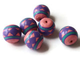 5 13mm Vintage Painted Clay Beads Pink Purple and Blue Beads Round Beads Peruvian Clay Beads to String Jewelry Making Beading Supplies
