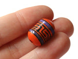 6 18mm Vintage Painted Clay Beads Orange and Purple  Patterned Tube Beads Peruvian Clay Beads to String Jewelry Making Beading Supplies