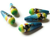5 32mm Vintage Painted Clay Beads Multicolor Teardrop Bird Beads Peruvian Clay Beads to String Jewelry Making Beading Supplies