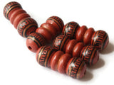 5 22mm Vintage Painted Clay Beads Brown Copper and Black Patterned Bumpy Tube Beads Peruvian Clay Beads Jewelry Making Beading Supplies