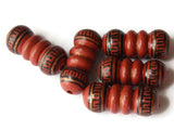 5 22mm Vintage Painted Clay Beads Brown Copper and Black Patterned Bumpy Tube Beads Peruvian Clay Beads Jewelry Making Beading Supplies