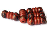 5 22mm Vintage Painted Clay Beads Brown Copper and Black Patterned Bumpy Tube Beads Peruvian Clay Beads Jewelry Making Beading Supplies