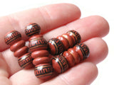 5 22mm Vintage Painted Clay Beads Brown Copper and Black Patterned Bumpy Tube Beads Peruvian Clay Beads Jewelry Making Beading Supplies