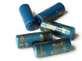 5 30mm Blue and Gold Splatter Paint Tube Beads Vintage Plastic Beads to string Jewelry Making Beading Supplies Focal Beads