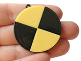 2 40mm Yellow and Black Flat Round Pendants Resin Pendants, Resin Charms Jewelry Making Beading Supplies Focal Beads Drop Beads
