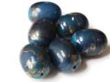 5 20mm Blue and Gold Splatter Paint Oval Beads Vintage Plastic Beads to string Jewelry Making Beading Supplies Focal Beads