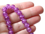 Purple Crackle Glass Beads 8mm Round Beads Jewelry Making Beading Supplies Full Strand Loose Beads Cracked Glass Beads Smooth Round Beads