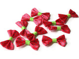 10 35mm Dark Pink and Green Polka Dot Bows Loose Bow Embellishments For Jewelry Making or Barrette Making or General Crafting Purposes