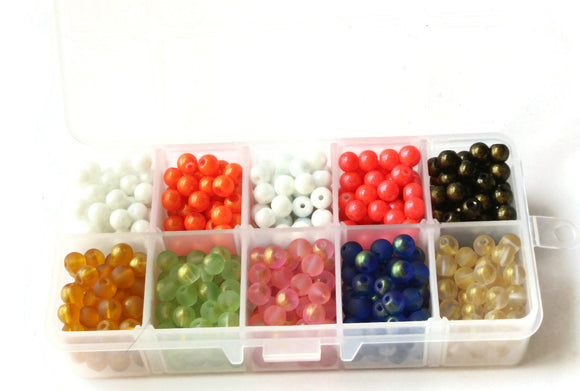 10 Colors 6mm Round Glass Beads Mixed Color Beads Kit - Bead Box Jewelry Making Beading Supplies