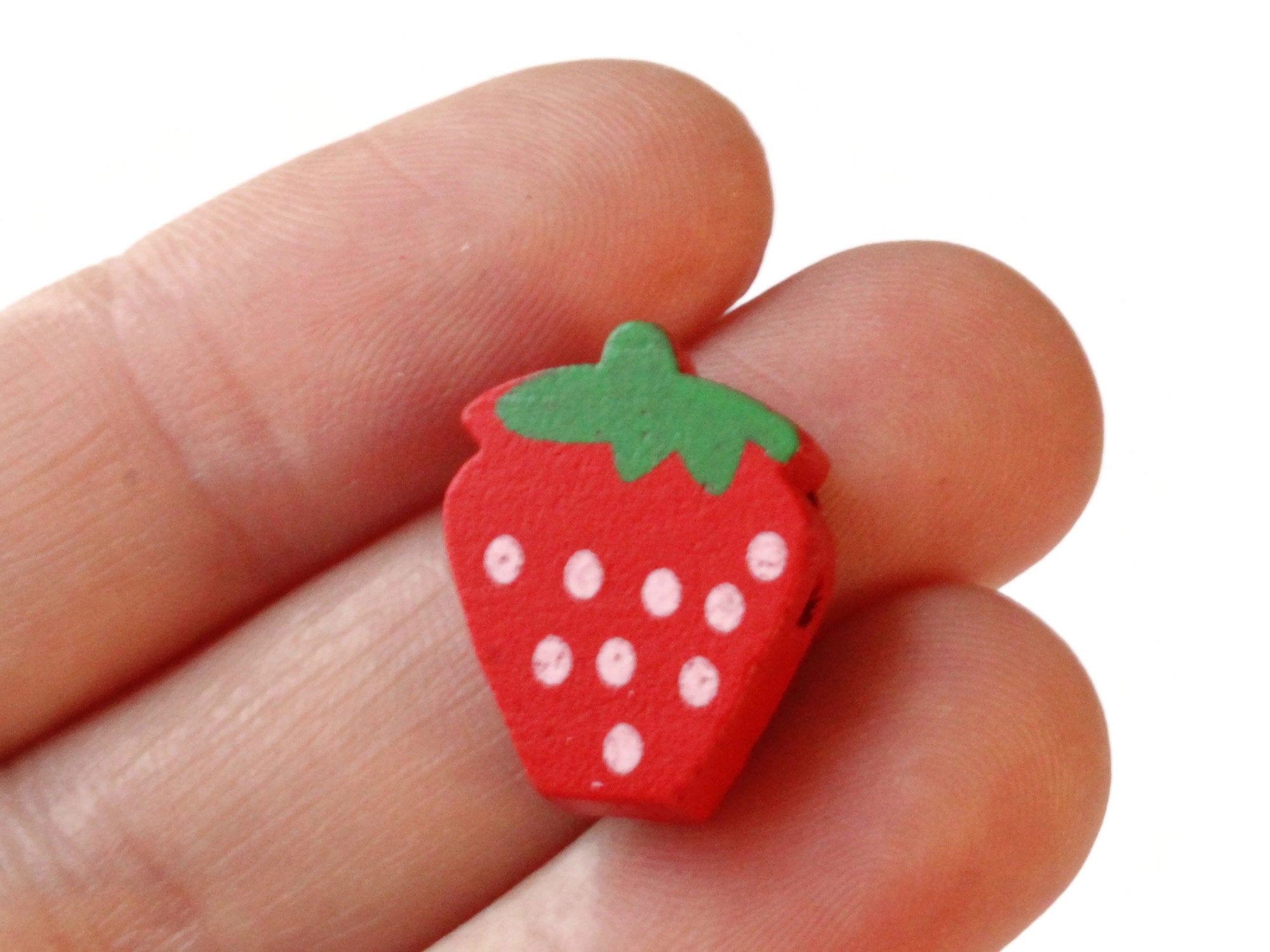 Cute Red Strawberry Beads made from Polymer Clay, Handmade Beads