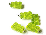 5 20mm Green Gummy Bear Charms Resin Pendants with Platinum Colored Loops Jewelry Making Beading Supplies Loose Candy Charms
