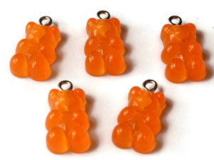 5 20mm Bright Orange Gummy Bear Charms Resin Pendants with Platinum Colored Loops Jewelry Making Beading Supplies Loose Candy Charms