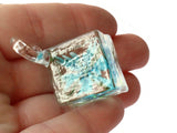 22mm Sky Blue Flower Lampwork Glass Pendant Square Cube Pendant Jewelry Making Beading Supplies SmileyBoy