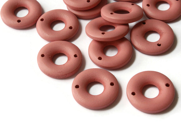 20 20mm Pink Beads Round Donut Beads Wood Beads Ring Beads Jewelry Making Beading Supplies Loose Beads