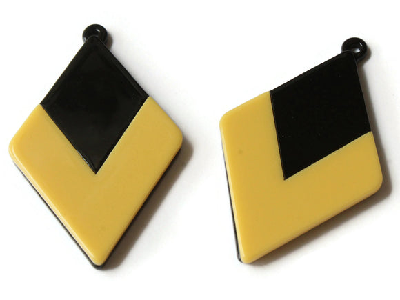 2 45mm Yellow and Black Diamond Pendants Resin Pendants, Resin Charms Jewelry Making Beading Supplies Focal Beads Drop Beads