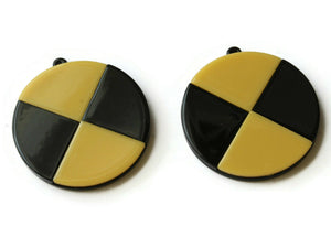 2 40mm Yellow and Black Flat Round Pendants Resin Pendants, Resin Charms Jewelry Making Beading Supplies Focal Beads Drop Beads