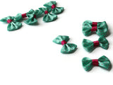 10 35mm Turquoise Green and Pink Polka Dot Bows Loose Bow Embellishments For Jewelry Making or Barrette Making or General Crafting Purposes
