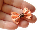 10 35mm Peach Pink and Brown Polka Dot Bows Loose Bow Embellishments For Jewelry Making or Barrette Making or General Crafting Purposes
