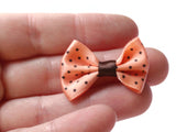10 35mm Peach Pink and Brown Polka Dot Bows Loose Bow Embellishments For Jewelry Making or Barrette Making or General Crafting Purposes