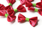 10 35mm Dark Pink and Green Polka Dot Bows Loose Bow Embellishments For Jewelry Making or Barrette Making or General Crafting Purposes