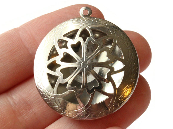 36mm Round Filigree Locket Silver Tone Brass Locket Charm Jewelry Making and Beading Supplies Diffuser Pendant