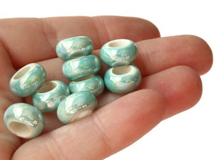 10 13mm Turquoise Porcelain Rondelle Beads Large Hole Glass Beads Jewelry Making Beading Supplies Loose Ceramic Beads High Luster Beads