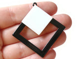 2 51mm Black and White Double Square Pendants Resin Pendants, Resin Charms Jewelry Making Beading Supplies Focal Beads Drop Beads
