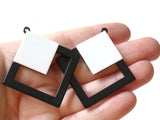 2 51mm Black and White Double Square Pendants Resin Pendants, Resin Charms Jewelry Making Beading Supplies Focal Beads Drop Beads