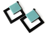 2 51mm Blue and Black Double Square Pendants Resin Pendants, Resin Charms Jewelry Making Beading Supplies Focal Beads Drop Beads