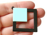 2 51mm Blue and Black Double Square Pendants Resin Pendants, Resin Charms Jewelry Making Beading Supplies Focal Beads Drop Beads