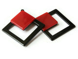 2 51mm Red and Black Double Square Pendants Resin Pendants, Resin Charms Jewelry Making Beading Supplies Focal Beads Drop Beads