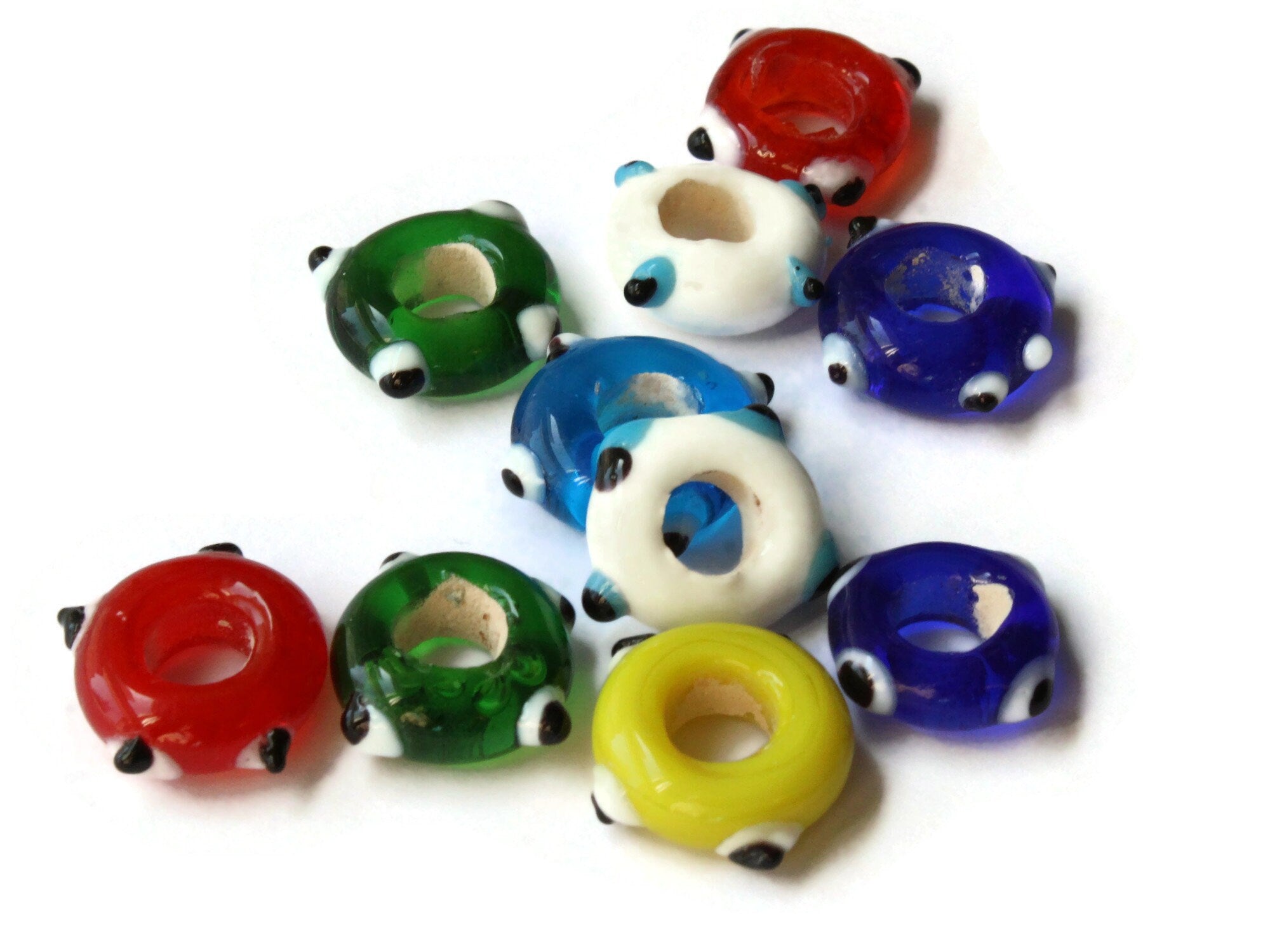 10 Rainbow Evil Eye Beads Mixed Color Lampwork Glass Large Hole Beads by Smileyboy | Michaels
