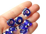 10 Royal Blue Evil Eye Beads Lampwork Glass Beads Large Hole Beads Donut Beads European Saucer Beads Jewelry Making Beading Supplies