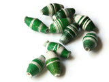 10 14mm Green and White Striped Ugandan Paper Beads Fair Trade Beads African Paper Beads Sealed Paper Beads Upcycled Bead Jewelry Making