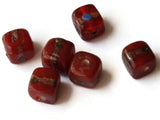 6 10mm Red and Gold Lampwork Glass Beads Cube Beads Jewelry Making Beading Supplies Loose Beads