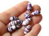 10 14mm Purple and White Striped Ugandan Paper Beads Fair Trade Beads African Paper Beads Sealed Paper Beads Upcycled Bead Jewelry Making