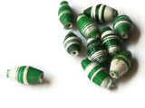 10 14mm Green and White Striped Ugandan Paper Beads Fair Trade Beads African Paper Beads Sealed Paper Beads Upcycled Bead Jewelry Making