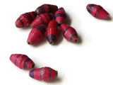 10 14mm Pink and Purple Striped Ugandan Paper Beads Fair Trade Beads African Paper Beads Sealed Paper Beads Upcycled Bead Jewelry Making