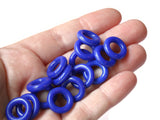 20 15mm Blue Ring Beads Vintage Plastic Links Jewelry Making Beading Supplies Loose Beads Large Hole Donut Beads Spacer Beads
