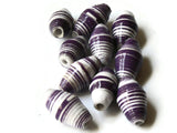 10 14mm Purple and White Striped Ugandan Paper Beads Fair Trade Beads African Paper Beads Sealed Paper Beads Upcycled Bead Jewelry Making