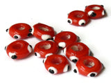 10 Orange Red Evil Eye Beads Lampwork Glass Beads Large Hole Beads Donut Beads European Saucer Beads Jewelry Making Macrame Beading Supplies