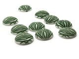 10 18mm Stripe Pattern Round Cabochons White and Green Cabochons Vintage West Germany Plastic Cabochons Jewelry Making Beading Supplies