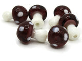 6 19mm Purple and White Mushroom Beads Mixed Color Polka Dot Lampwork Glass Beads Plant Beads Jewelry Making Beading Supplies